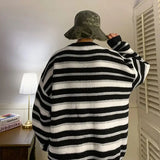 Advbridge Lazy Retro Striped Sweater Men Women Autumn Winter Thick Knit Casual Embroidered Knit Pullover Sweater Jacket Couple