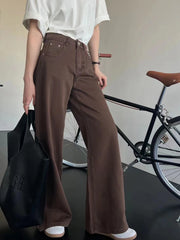 Advbridge Vintage Women High Waist Wide Leg Loose Casual Jeans Basic Y2K Fashion Pocket Zipper Denim Pants Coffee Khaki Trousers 2024 New