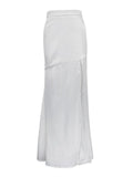 Advbridge   Fashion High Split Patchwork Long Skirt Women Slim Elegant High Waist Casual Clothes White Long Skirt Ladies Gown Summer