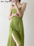 Advbridge Summer Split Floral Sexy Strap Dress Women Chiffon Skinny Elegant Midi Dress Female Korean Fashion Backless Slim Fit Dress 2024