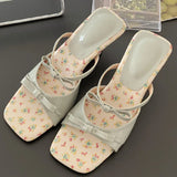 ADVBRIDGE  -  Sweet Wedges Bow Women Sandals Fashion Square Toe Narrow Band Slide Sandals Summer Casual Comfortable Open Toe Women Slippers