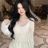 Advbridge Autumn Winter New Elegant Lace Midi Dresses for Women Lace Patchwork Flare Sleeve A-line Birthday Party Dress Vestidos Mujer