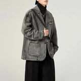 Advbridge Suit Jacket Mens Japanese Fashion Trend Retro Washed Denim Jacket Autumn New Casual Niche Distressed Suit Collar Jacket Top