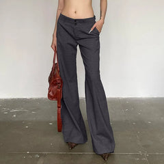 Advbridge Gray Vintage Suit Pants Women Low Waist Streetwear Wide Leg Pants Y2K Office Lady Elegant Slim Casual Flare Trousers