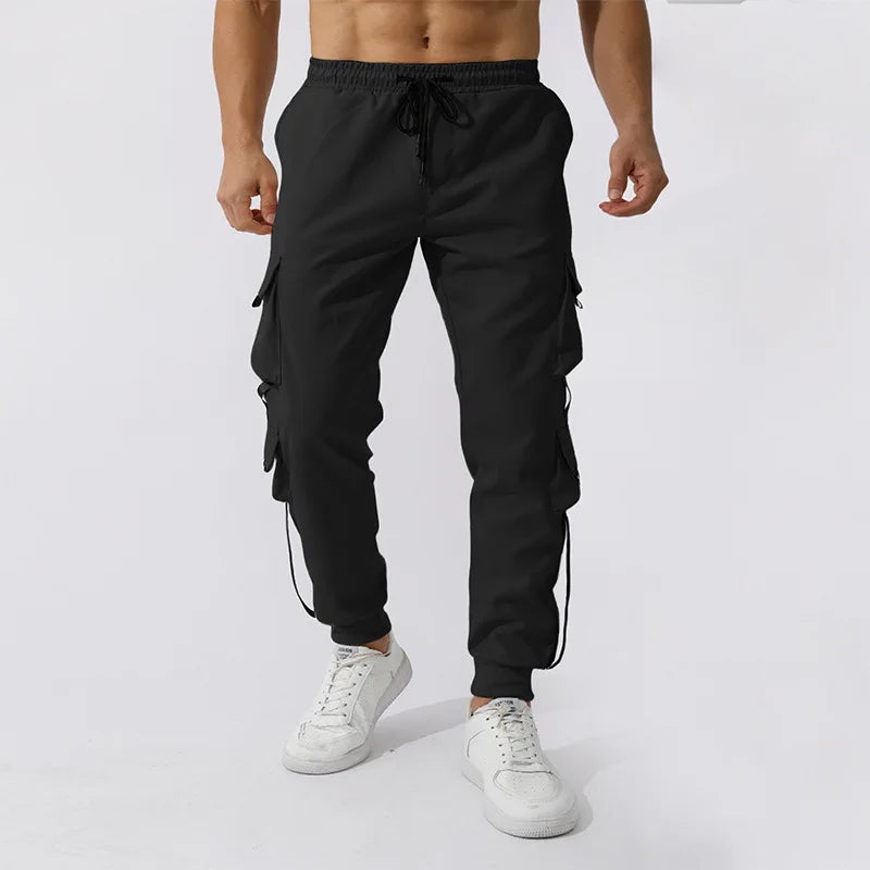 Advbridge Casual Stitching Pockets 2024 Trousers Streetwear All Match Solid Mid Waist Drawstring Cargo Pant Fashion Baggy Men's Pants