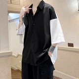 ADVBRIDGE  -  Summer Short Sleeve Shirt Men Fashion Oversized Ice Silk Shirt Men Streetwear Loose Dress Shirts Mens Hawaiian Shirt M-3XL