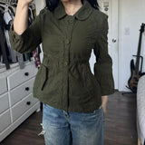 ADVBRIDGE  -  Euramerican Peter Pan Collar Vintage Sweet Cool Coats Y2k Simple Single Breasted Slim Waist Lace Up Clothes Harajuku Streetwear