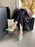 Advbridge Fashion Women Sandals Pointed Toe Summer Dress Shoes Thin High Heels Back Strap Beige Rose Green Black Satin Party Sandals Mules