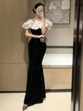 Advbridge Elegant Bodycon Velvet Sequined Long Dresses for Women Patchwork Slim Mermaid Evening Party Dress Prom Robe Vestidos Mujer New