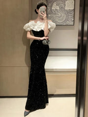 Advbridge Elegant Bodycon Velvet Sequined Long Dresses for Women Patchwork Slim Mermaid Evening Party Dress Prom Robe Vestidos Mujer New