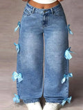 Advbridge Women Bowknot Jeans Pants Y2k Loose Straight Blue Baggy Aesthetic Washed Jeans Female 2025 Spring Fashion Lady Denim Trousers