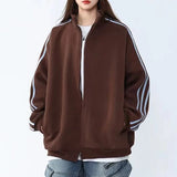 Advbridge Autumn Winter New Sweatshirts Coat Loose Cardigan Stand Collar Women Clotheing Casual Korean Zipper Striped All-match Tops