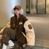 Advbridge 2024 Y2k Varsity Bomber Jacket Women Red Brown Korean Fashion Winter Coat Vintage Baseball Jackets Hip Hop Streetwear Outerwear