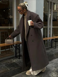 Advbridge Solid Double-Breasted Women Long Coats Loose Turn-down Collar Brown Female Maxi  Autumn Winter Elegant Lady Street Outwear