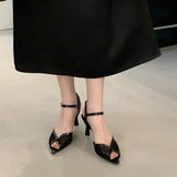ADVBRIDGE  -  8cm High Heels Sandals Silver Mesh Rhinestone Stiletto Heels Shoes Woman Summer Sandals Black Ladies Shoes Zapatos De Mujer