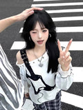 Advbridge  Grunge Punk Style Women T-shirts Sexy Off Shoulder Harajuku Graphic T-shirts Y2k Japanese Gyaru Long Sleeve Kpop Fashion
