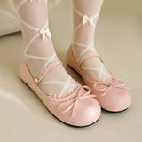 Advbridge Spring Autumn Pink White Mary Janes Flat Shoes Woman Round Toe Buckle Strap Lolita Girls Student Ballet Flats Plus Size 43 44 45