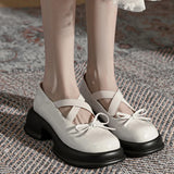 Advbridge Girls Sweet Bow Mary Jane Shoes for Women Women's New Thick Soled Platform Pumps High Heels Cross Tie Ballet Style Shoes
