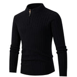 Advbridge Fashion Twist Ribbed Sweater Men Casual Long Sleeve Half Collar Loose Knitted Pullover Tops Mens Fall Winter Solid Zip Jumper