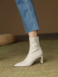 Advbridge Women's genuine leather 7cm thin high heel pointed toe side zip autumn ankle boots elegant ladies slim short boots shoes women