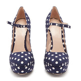 Advbridge Front Strap Platform Polka dot Pumps Women Cool Round Tip High Block Heel Shoes Summer Party Girl's Lolita Patent Leather Pump