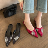 ADVBRIDGE  -  Fashion Bling Rhinestone Decoration Slide Sandals Women Sexy Pointed Toe Comfort Slippers Deluxe Designer Mules Loafers Footwear
