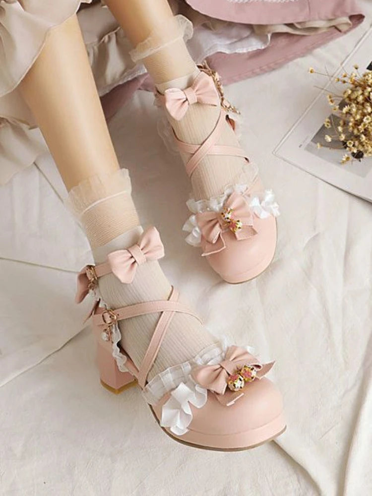 Advbridge Japanese Lolita Mary Janes Shoes Women Sweet Kawaii Round Toe Vintage Pumps Shoes Female Ruffles Causal Fairy Shoes 2023 Summer