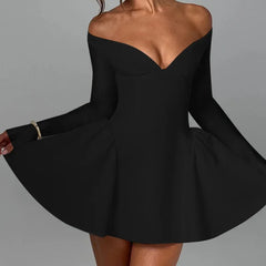 Advbridge Autumn Sexy Off Shoulder Mini Dress for Women Elegant Fashion A-line Long Sleeve Slim Christmas Evening Party Dress 2025