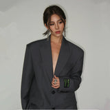 Advbridge Women Wide Shoulder Blazer Casual Loose Suit Jackets Classic Coat Office Lady Clothing Chic Outwear Outfits Female Stylish Tops