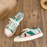 ADVBRIDGE  -  New Women Colorblock Vulcanized Canvas Sneakers Flat Sole Lace-Up Soft Comfort Latex Cushion Summer Student Casual Shoes