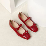 Advbridge 2024 New Double Bowknot Mary Jane Shoe Women Square Toe Glossy Leather Flats Female Red Dance Ballets Party Wedding Shoe Size 44