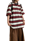 ADVBRIDGE  -  Heavy Cotton Men's Short Sleeve T Shirt Striped Summer Cotton Bottom Shirt Half Sleeve Long Fleece Cotton T Shirt Q250