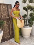 ADVBRIDGE  -  Sexy Knitted Tube Halter Long Dresses Women Casual Slim Backless Lace Up High Waist Beach Dress Female 2025 Chic Holiday Vestido