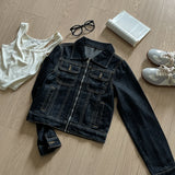 ADVBRIDGE  -  Women Black Denim Jackets Spring Summer New Korean High Street Short Turn Down Collar Jean Coats Chic All-Match Outerwears