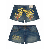 Advbridge High Waist Slim Mini Shorts for Women Y2K Sexy Girl Short Pants Harajuku Gothic Letter Print Retro Baggy Denim Shorts Streetwear