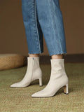 Advbridge Women's genuine leather 7cm thin high heel pointed toe side zip autumn ankle boots elegant ladies slim short boots shoes women