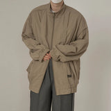 Advbridge Mens Two-Way Zipper Thin Casual Jacket Autumn Genderless Korean Style Retro Solid Color Stand Collar Loose Simple Jacket Unisex