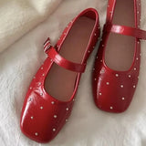 ADVBRIDGE  -  Red Rivet Mary Jane Shoes Women Elegant Flats Shoes Woman Ladies Shallow Casual Black Loafers Footwear Shoes for Women