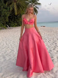 Advbridge  3d Flower Backless Cropped Tops Skirt Set Women 2025 Elegant Sexy Top High Waist Long Skirts 2 Piece Suit Beach 2025