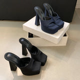 ADVBRIDGE  -  Blue Slippers 13cm Heeled Sandals Black Platform High Heels Summer Shoes Women  Ladies Chunky Slippers Fashion Sandalias Mujer