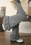 Advbridge Korean Casual Women Knitted Ruffles Flare Pants Vintage Simple Fashion All Match Wide Leg Trousers Y2k Grunge Mujer Pantalones