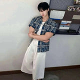 ADVBRIDGE  -  Men's Tie Dye Short Sleeve Shirts New 2025 Summer Loose Plaid Korean Turn-down Collar Trendy Male Clothing Loose Fiting