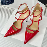 ADVBRIDGE  -  Fashionable High-Heeled Sandals Women's Sexy Metal Thin Heel Pointed Toe Bright Surface Rubber Bottom Single Shoes Korean Style