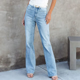 Advbridge Summer Jeans Washed Fashionable All-Match Mid-Waist Denim Pants Straight-Leg Denim Trousers Women's Long Jeans