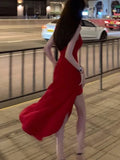 ADVBRIDGE  -  Sexy Red Dress Women Korean Style Casual Sleeveless Vestidos Female Evening Party Prom Robe Elegant Split Irregular Clothes New