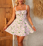 ADVBRIDGE  -  Pink Floral Printed Slip Dress Women Summer Sexy Sleeveless A-line High Waist Short Dresses Vacation Beach Sundress 2025 New