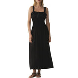 ADVBRIDGE  -  Women Square Neck Dress Summer Sleeveless Low Cut Ruffle Bustier Long Dress A Line Flowy Beach Dresses