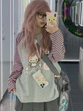 Advbridge Y2k Harajuku Kawaii Striped Hoodie Women Japanese Fashion Patchwork Cartoon Print Sweatshirt Female Autumn