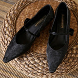 ADVBRIDGE  -  Women's Low Heeled Shoes New Chinese Style Shallow Mouth Flat-soled Single Shoes New High-end Satin Retro Pointed Women's Shoes