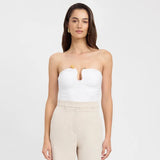 Advbridge  Solid Wrapped Chest Metal Decoration Bare Back Super Short Top Shrink Fold  Agate Sleeveless One Line Shouler Vest